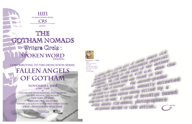 gotham nomads 3x5 postcard for Spoken Word reading