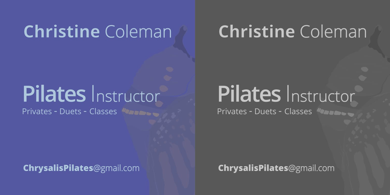 Chrysalis Pilates - logo on business card, front